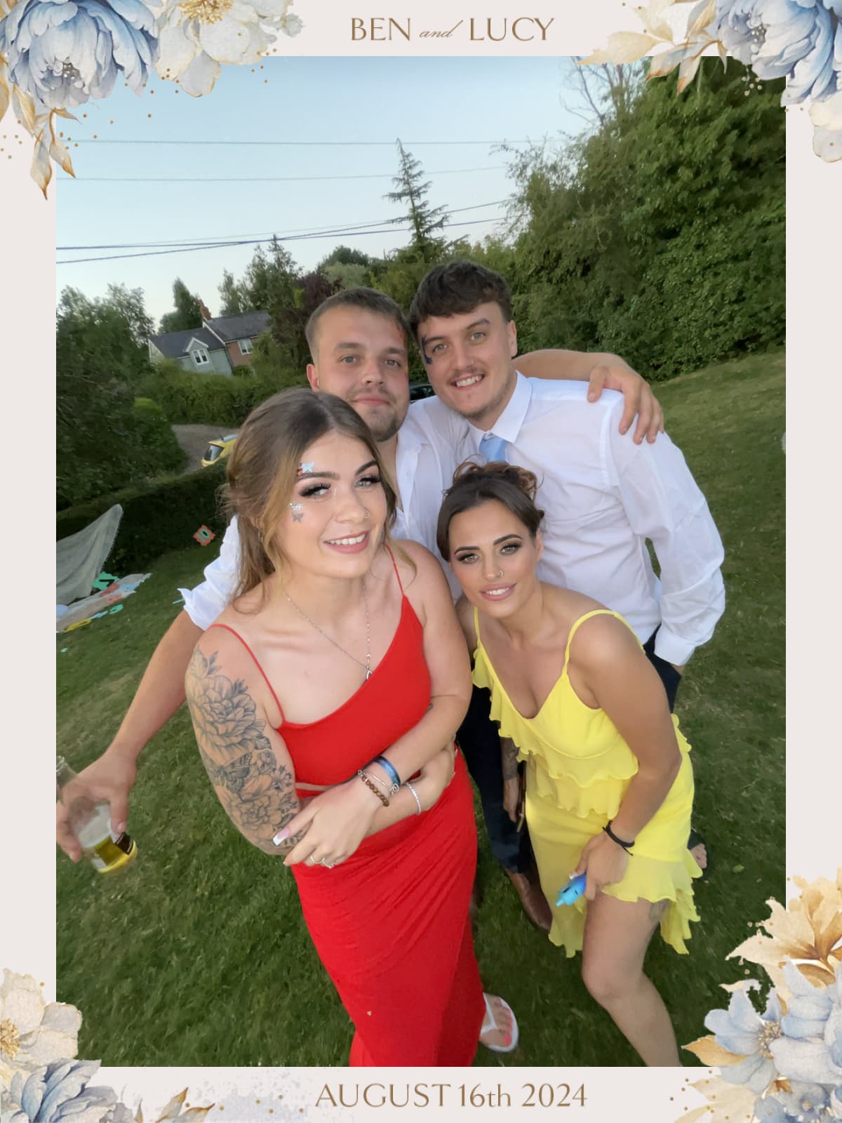 Wedding guests in photobooth